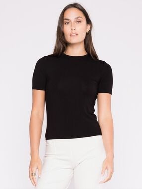 Enza Costa Black Short-Sleeve Silk Blend Tee
